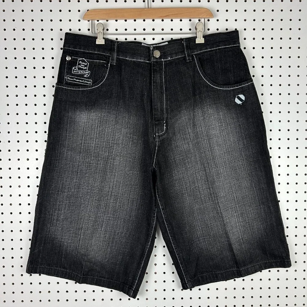 Evolution in Design 90s Black Gothic Shorts Size 38 Stitched Flap‎ Pocket RARE
